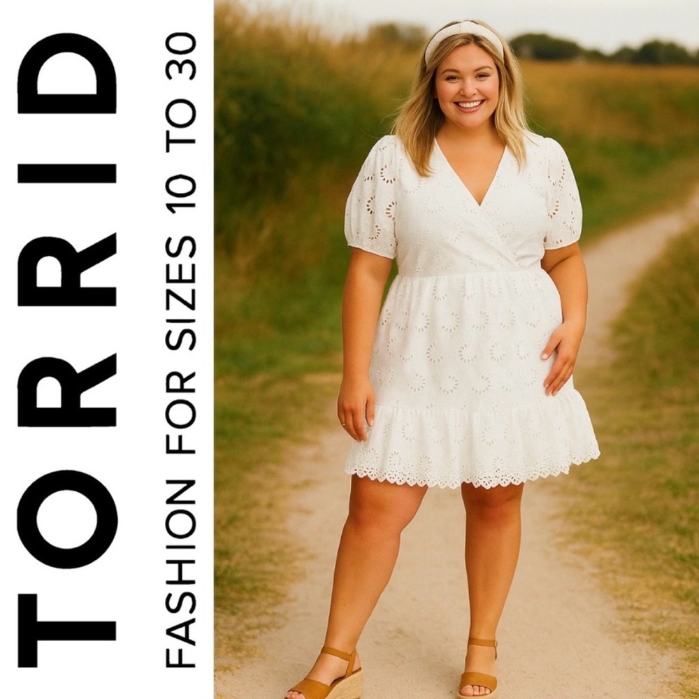 Torrid White Cloud Dancer Eyelet Puff Sleeve Dress Brand New With Tags